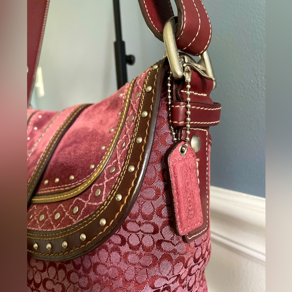 Coach Burgundy and Pink Shoulder Bag Matching Wallet Included. - Picture 3 of 12